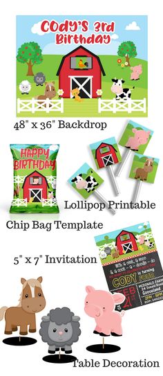 the farm animals birthday party package is shown