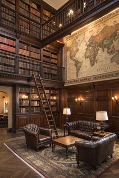 Old Money Living Room Antique Library Room, Old Money Whiskey Room, Old Courtroom, Grand Home Library, Library In Home Aesthetic, Old Money Home Aesthetic, Old Money Library, Dark Wood Bookshelves