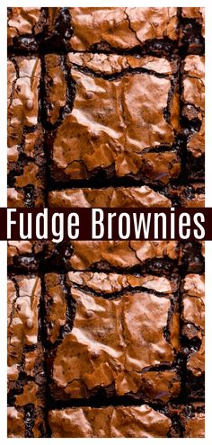 the words fudge brownies are in front of an image of rocks