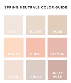 the color guide for spring neutrals in shades of peach, coral and dusty rose