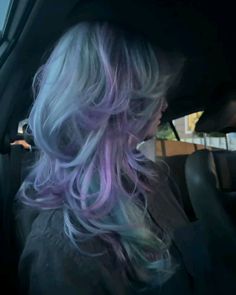 Hair Dye Inspo For Blondes, Purple Blue Highlights Brown Hair, Stunk Strip Hairstyles Blue, Cool Toned Colored Hair, Galaxy Dyed Hair, Funky Coloured Hair, Purple Hair With Purple Highlights, Cool Coloured Hair, Brightly Colored Hair