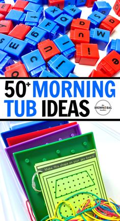 colorful plastic letters and numbers with the title 50 morning tub ideas