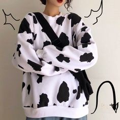 Harajuku Cow Printed Fleece Sweatshirt on Storenvy Cow Outfits, Kawaii Sweatshirt, Kawaii Harajuku, Tony Moly, Loose Pullover, Cow Boy, Zip Up Sweater, Fleece Sweatshirt, Print Pullover