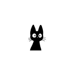 a black cat with big eyes on a white background