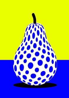 a blue and white polka dot pear on a green background