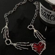 DetailsMaterial: CrystalChain Type: Link Chain Red Heart Necklace, Men Halloween, Punk Accessories, Halloween Necklace, Gothic Vintage, Sunflower Necklace, Red Peach, Neck Accessories, Style Hip Hop