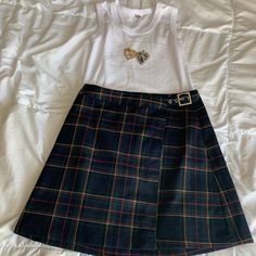 Never Worn, Nwot. One Size. Navy Blue Plaid Skirt, Brandy Melville Dana Skirt, Brandy Melville Cara Skirt, Brandy Melville Plaid Skirt, Retro Plaid Mini Skirt Bottoms, Brandy Melville Skirts, Buckle Skirt, John Galt, Green Plaid