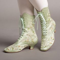 Green Edwardian Dress, Fairy Boots, Cottage Core Dark Academia, Satin Boots, Cottage Core Dark, Bata Shoes, American Duchess, Glamour Vintage, Oxford Pumps