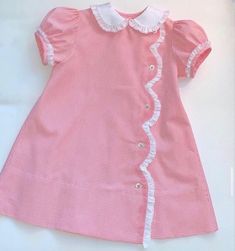 Pink Frock, Baby Dress Embroidery, Projek Menjahit, Baby Clothes Patterns Sewing, Frock Style