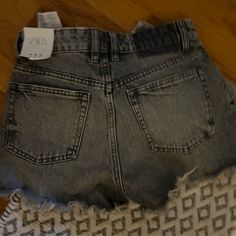 Blue-Ish, Gray Zara Jean Shorts. Never Worn!!! Perfect Condition. Tags Are Still On. Zara Jean Shorts, Cream Jeans, Yellow Jeans, White Denim Jeans, Cropped Flare Jeans, High Rise Mom Jeans, Cropped Flares, Zara Jeans, Light Wash Jeans