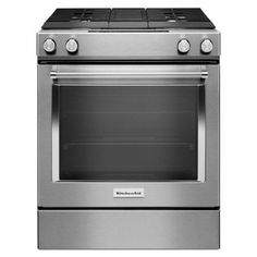 a stainless steel oven with two burners on the front and one in the back