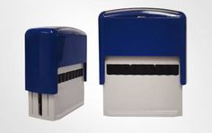 two blue and white paper dispensers on a white background