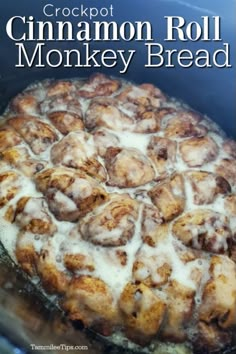 crockpot cinnamon roll monkey bread in a slow cooker