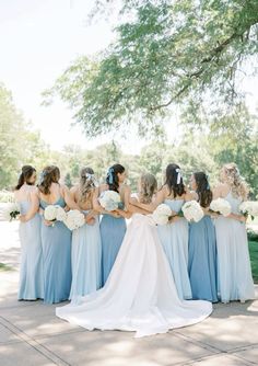 Blue Hydrangea Wedding Bridesmaid, Light And Dark Blue Bridesmaid Dresses, Pick Your Own Bridesmaid Dress, Blue Wedding Beach Theme, Braidsmaids Dresses Blue, June Blue Wedding, A Blue Wedding, Ice Blue Bridesmaids Dresses, Different Shade Of Blue Bridesmaid Dresses