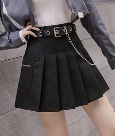 Stylish A line short skirt pleated skirtProduct number: cherry1011Fabric: blendedColor: black, graySize(cm): S, M, L, XLS length 38 waist 64M length 39 waist 68<p>L length 40 waist 72</p><br/><p>XL length 41 waist 76</p><br/> Plated Skirt Outfit, Puffy Jacket Outfit, Plated Skirt, Skz Concert, Anime Goth, Rock Outfit, Anime Clothes, Black Pleated Skirt, Skirt Pleated