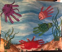 a painting with an octopus, fish and jellyfish on it