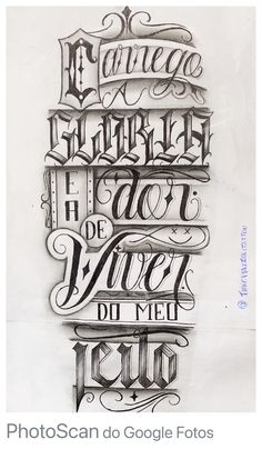 a drawing of some type of lettering with the words in different languages and letters below it