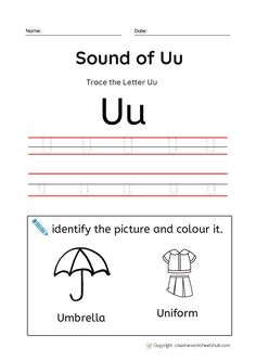 the letter u worksheet with an umbrella