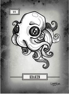 a drawing of an octopus with the name kraken on it's chest