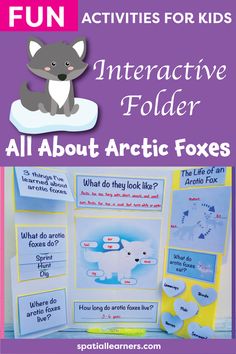 an interactive folder for arctic animals with text that reads, fun activities for kids