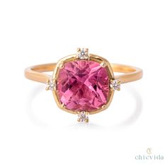 "Antique Pink Tourmaline Ring in 14k Gold/Cushion Cut Pink Gemstone/October Birthstone Ring/Engagement Ring/Natural Tourmaline Diamond Ring ★ ★ ★ CUSTOM/DUTY-FREE SHIPPING WORLDWIDE, BUYERS DON'T HAVE TO PAY ANY CUSTOM FEES WHILE IMPORTING ★ ★ ★ ★ Details ★ Made to order Material: 14k/18k gold Color Options: Yellow Gold, White Gold, Rose Gold ★ Center Stone Pink Tourmaline, Cushion Size: 6mm Approx Weight (Ct): 0.96 ★ Accent Stones Diamond Round Size: 1.6 mm * 4 No.s Approx Weight (Ct): 0.14 ★ 1 Diamond Rings With Price, Cushion Engagement Ring, October Birthstone Rings, Engagement Rings Cushion, Pink Tourmaline Ring, Cushion Cut Ring, Handmade Fine Jewelry, Pink Topaz, Antique Pink