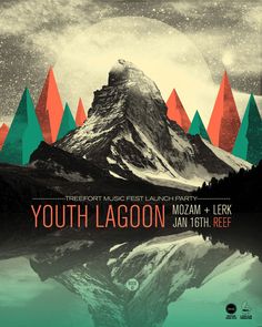 the poster for youth lagoon featuring mountains and trees