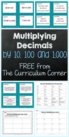 a blackboard with the text multiplying decimals by 10, 100 and 1, 000