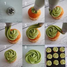 how to make cupcakes with green frosting and orange icing on top