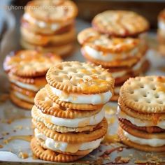 there are many crackers on the baking sheet