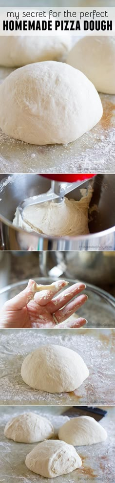 four images show how to make homemade pizza dough