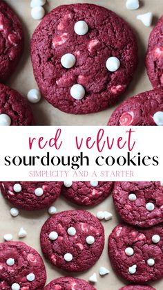 red velvet sourdough cookies with white chocolate chips