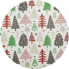 christmas trees on white background with red and green dots, stars and snowflakes