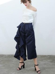 ELLEN RUFFLES PANTS
  Ruffles
 Wide Leg Style
 With Pockets
 Hight Waist
 Closure Type: Zipper Fly & Button
 Fits True to size
     SIZE WAIST LENGTH HIPS   S cm 74 85 98   inches 29.1 33.5 38.6   M cm 78 86 102   inches 30.7 33.9 40.2   L cm 82 87 106   inches 32.3 34.3 41.7   XL cm 86 88 110   inches 33.9 34.6 43.3    CARE INSTRUCTIONS: Don't Bleach, Don't dry clean, Don't iron, for better washing results use hand-wash in water temperature 30°.THANK YOU for visiting our shop! We hope to of Elegant Navy Wide-leg Pants, Stretch Full-length Ruffled Pants, Navy Wide-leg Pants With Elastic Waistband, Blue Ankle-length Pants With Elastic Waistband, Blue Wide-leg Harem Pants With Elastic Waistband, Ruffle Pants, Party Dress Long Sleeve, Dress Home, Puff Sleeve Dresses