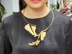 Gold Necklace - Brass Necklace - Statement Necklace - handmade jewelry This is such a fabulous gold brass necklace! it is carved by hand with the Orchid Flower Shape. The necklace is bendable, please bend the product along your collarbone to adjust the necklace to be fit to your neck! ►Handcrafted from 100% pure brass by Vietnam skilled craftsman. Perfect item for outfit everyday, brass collection or photography. These necklace are perfect for impressive outfit or can be a special gift for frien Hand Cast Gold Necklace In Metal, Hand Cast Gold Brass Necklace, Hand Cast Gold Metal Necklace, Gold Hand Cast Brass Necklace, Handmade Bronze Necklaces For Wedding, Hand Forged Gold Brass Necklaces, Gold-plated Hand Forged Necklaces, Gold Plated Hand Forged Necklaces, Elegant Hand Cast Brass Necklaces