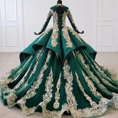 LONG DRESS "LEGEND SPIRITS" – Pisani Maura Black And Gold Lace Dress, Emerald Green Wedding Dress, Evening Dress Long Sleeve, Applique Prom Dress, Gold Lace Dress, Green Ball Gown, White Quinceanera Dresses, Purple Quinceanera Dresses, Quinceanera Dresses Gold