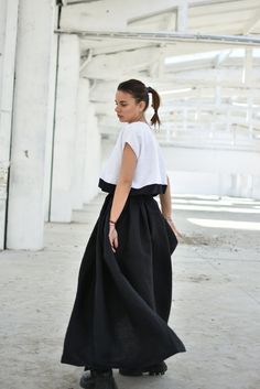 "Linen Maxi Skirt, High Waist Skirt, Black Linen Skirt ◈ Stylish and chic fashion is our shared dream! You can be sure that this piece is made with a lot of love and craftsmanship. ◈ S I Z I N G ◈ This item is available from XS to 2XL. Please, have a look at my Size Chart below before placing your order. ◈ D E L I V E R Y ◈ This item will be shipped in up to 5 days after your order was placed. We use Express worldwide shipping for all of our items. Shipping usually takes: ✈ 2-3 biz days to USA, Black Cotton Midi Pleated Skirt, Black Cotton Pleated Midi Skirt, Summer Black Relaxed Skirt, Edgy Black Flowy Skirt, Black Voluminous Cotton Maxi Skirt, Black Cotton Maxi Skirt Relaxed Fit, Black Cotton Pleated Maxi Skirt, Black Cotton Full Skirt, Black Full Skirt For Summer