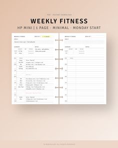 the printable weekly fitness planner is displayed on a pink background with text overlay