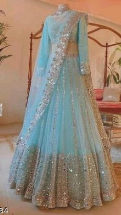 Mirror Work Lehenga, Bridal Lehenga Collection, Blue Lehenga, Bridal Dress Fashion, Indian Gowns Dresses, Indian Gowns