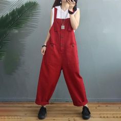 Comfortable, One of Kind. Overalls online shop,|Street|Cotton|Solid Color|Full Length|Button|Pullover|Loose|Female|Red|Blue|One Size|Summer|Hand Wash Cheap Cotton Overalls In Solid Color, Purple Overalls For Women, Cheap High-waisted Cotton Overalls, Affordable Red Cotton Overalls, Red Heart Overalls, Red Turtleneck Light Wash Overalls, Cheap Full-length Casual Overalls, Affordable Full-length Casual Overalls, Cheap Cotton Solid Color Overalls