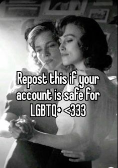 two women hugging each other with the caption repost this if your account is safe for