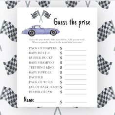 Race car theme baby shower invitation card featuring watercolor illustrations of a purple (violet) vintage car and black - white race flag. "Race on over for a baby shower." Baby Shower Race Car Theme, Race Flag, Motorcycle Baby, Violet Vintage, Race Car Themes, Car Theme, Baby Shower Invitation Cards, Car Themes, Watercolor Illustrations