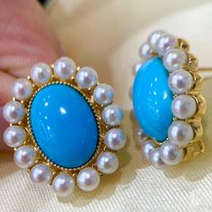 Highlight: Elegant Earrings Product Information OriginJapan MaterialAkoya Pearl, Natural Turquoise, Diamond, and 18k Gold Dimensions1.9 x 2.3 cm Pearl Shaped: Round Size: 3-3.5 mm Quality: AAA Nacre: Very Thick Color: White Luster: Aurora Accessories Metal: 7.8 g of 18k White Gold Other: 9.58 ct High-Quality Natural Turquoise Luxury Turquoise Wedding Earrings, Elegant Turquoise Clip-on Earrings, Luxury Blue Gemstone Pearl Earrings, Blue Gemstone Luxury Pearl Earrings, Blue Luxury Pearl Earrings With Gemstone, Luxury Turquoise Cabochon Earrings, Luxury Turquoise Gemstone Earrings, Blue Round Pearl Earrings For Anniversary, Blue Pearl Earrings For Anniversary Fine Jewelry