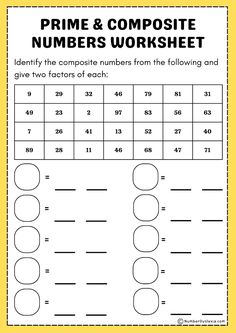 the prime and compositee numbers worksheet is shown in this printable version