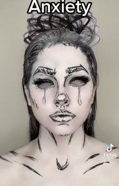 Emotions As Makeup, Makeup Illusions, Beautiful Halloween Makeup, Dark Makeup Looks, Creepy Halloween Makeup, Makeup Face Charts, Makeup Humor