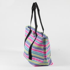 Pink Canvas Beach Bag, Multicolor Beachwear Travel Bag, Multicolor Beachwear Bags For Travel, Casual Pink Poolside Bag, Casual Pink Beach Bag For Poolside, Summer Nylon Bags For Beach, Multicolor Beach Bag For Everyday Use, Multicolor Rectangular Bag For Poolside, Summer Vacation Nylon Bags