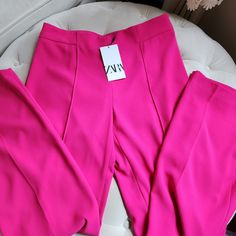 Zara Flowy Pant Neon Fuschia: Sizes M, L, Xl Available Bnwt. Set Blazer + Pants Available In A Separate Listing. Spring Stretch Elastane Pantsuit, Spring Elastane Pantsuit, Pink Elastane Pants, Pink Straight Elastane Pants, Spring Wide-leg Elastane Pants, Pink Elastane Pants For Spring, Stretch High Waist Pantsuit For Spring, Spring Pink Elastane Pants, Zara Ankle-length Pantsuit