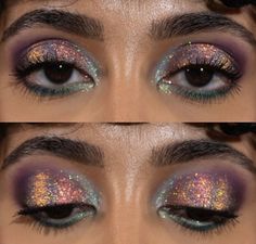 Colourful Smokey Eye, Kesha Inspired Makeup, Moon Aesthetic Makeup, Dragon Fly Makeup, Crazy Colorful Makeup, Campy Makeup Looks, Oil Slick Makeup, Got Makeup, Holographic Makeup Look