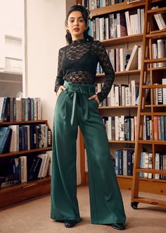 Cider, Spice & Everything Nice Wide Leg Pants | ModCloth Green Velvet Pants Outfits, High Waisted Velvet Pants, Velvet Pants Outfit, Green Velvet Pants, Kibbe Romantic, Cider Mill, Maximalist Fashion, Velvet Pants, Green Velvet