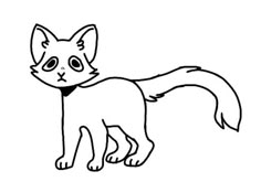 a black and white drawing of a cat with a collar on it's neck