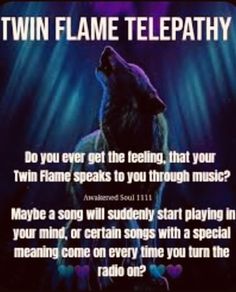 a wolf with the words twin flame telepathy on it